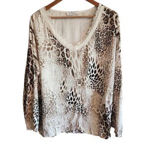Gigi Moda Blouse Tunic Top Womens XL Leopard Animal Print Italy Handmade Boho Ey